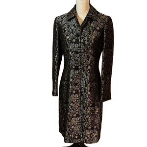 Etcetera Black & Silver Jacquard Metallic Button MIDI Coat Sz-4